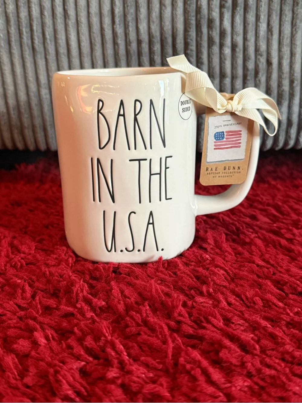Rae Dunn Double-sided White Mug with 3D farm Animals 'BARN IN THE U.S.A.' NWT - Picture 1 of 6